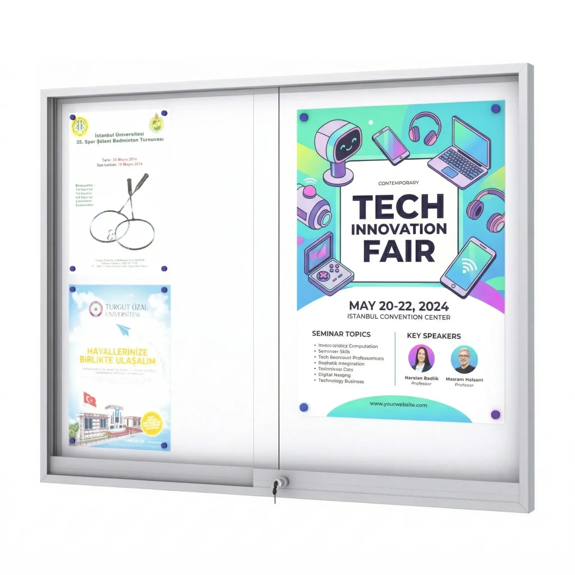 Midi Sürgülü Kapak İlan Dolabı “Manyetik Zeminli”