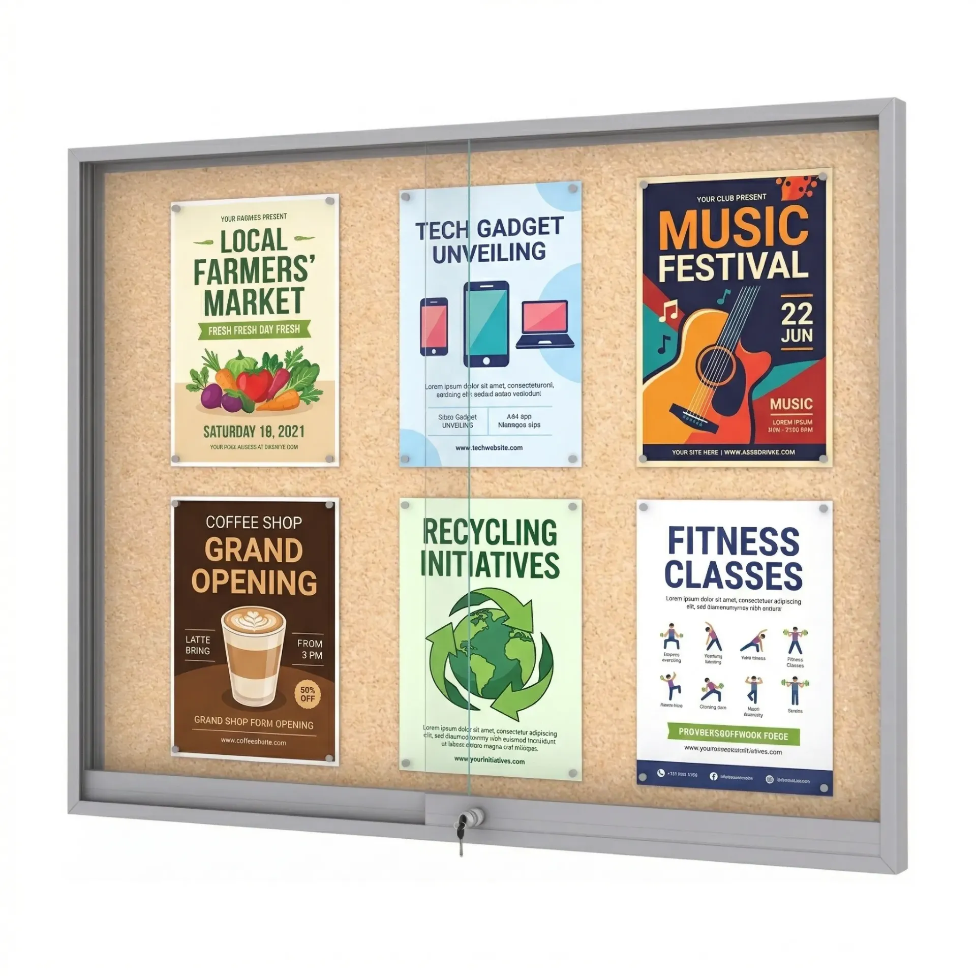 Midi Sürgülü Kapak İlan Dolabı “Mantar Zeminli”